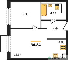 Планировка однокомнатной(квартира) площадью 34.84 квадратных метров в “ЖК Томилино Парк”