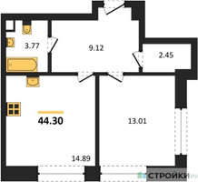 Планировка однокомнатной(квартира) площадью 44.3 квадратных метров в “ЖК Sezar City (Сезар Сити)”