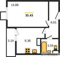Планировка однокомнатной(квартира) площадью 35.2 квадратных метров в “ЖК Томилино Парк”