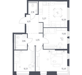 Планировка трехкомнатной(квартира) площадью 68.56 квадратных метров в ЖК “ЖК Пригород Лесное”