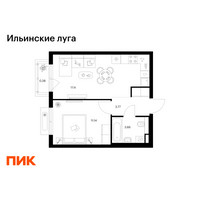 Планировка однокомнатной(квартира) площадью 36.35 квадратных метров в “ЖК Ильинские луга”