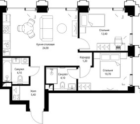 Планировка двухкомнатной(квартира) площадью 62.5 квадратных метров в ЖК “ЖК СЕТ”