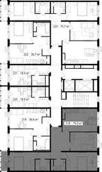 Планировка трехкомнатной(квартира) площадью 75.9 квадратных метров в ЖК “ЖК Эко Видное 2.0”