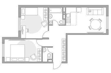 Планировка трехкомнатной(квартира) площадью 57.78 квадратных метров в ЖК “ЖК Аникеевский”