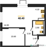 Планировка однокомнатной(квартира) площадью 40.4 квадратных метров в “ЖК Мытищи Парк”