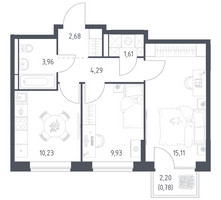 Планировка двухкомнатной(квартира) площадью 48.59 квадратных метров в “ЖК Богдановский Лес”