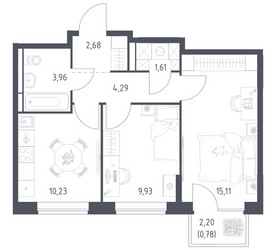 Планировка двухкомнатной(квартира) площадью 48.59 квадратных метров в ЖК “ЖК Богдановский Лес”