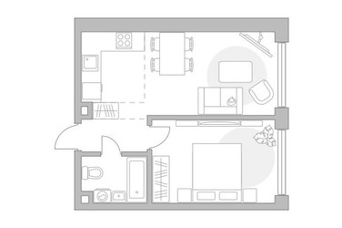 Планировка однокомнатной(квартира) площадью 43.69 квадратных метров в ЖК “ЖК Мневники от Гранель”