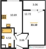 Планировка однокомнатной(квартира) площадью 33.13 квадратных метров в “Жилые кварталы Новое Пушкино”