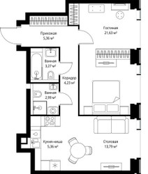Планировка однокомнатной(квартира) площадью 56.63 квадратных метров в ЖК “Мультиквартал СИТИДЗЕН”