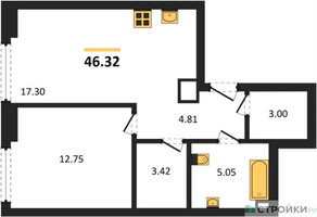Планировка однокомнатной(квартира) площадью 46.32 квадратных метров в “ЖК Гранд Фили”