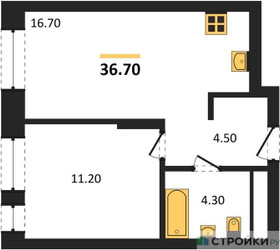 Планировка однокомнатной(квартира) площадью 36.7 квадратных метров в ЖК “ЖК Первый Московский”