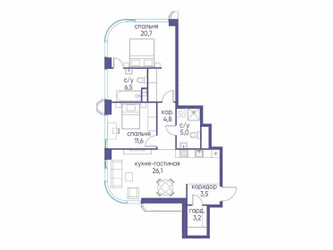 Планировка двухкомнатной(квартира) площадью 81.42 квадратных метров в ЖК “ЖК Остров”