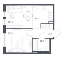 Планировка однокомнатной(квартира) площадью 38.37 квадратных метров в “ЖК Остафьево”