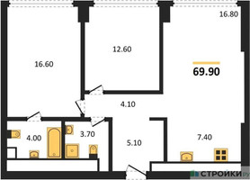 Планировка двухкомнатной(квартира) площадью 69.9 квадратных метров в “ЖК River Park Кутузовский (Ривер Парк Тауэрс)”
