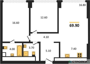 Планировка двухкомнатной(квартира) площадью 69.9 квадратных метров в ЖК “ЖК River Park Кутузовский (Ривер Парк Тауэрс)”