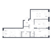 Планировка трехкомнатной(квартира) площадью 76.15 квадратных метров в “ЖК Квартал Строгино”