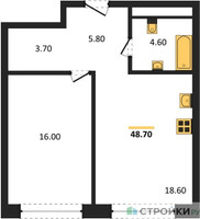 Планировка однокомнатной(квартира) площадью 49.1 квадратных метров в “ЖК Мангазея на Речном”