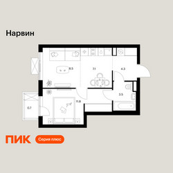 Планировка однокомнатной(квартира) площадью 35.9 квадратных метров в ЖК “Нарвин”