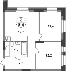 Планировка двухкомнатной(квартира) площадью 54.8 квадратных метров в ЖК “ЖК Первый Московский”