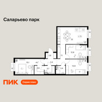 Планировка трехкомнатной(квартира) площадью 87.6 квадратных метров в “ЖК Саларьево парк”