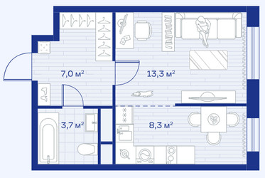 Планировка студии(квартира) площадью 32.3 квадратных метров в ЖК “ЖК Аристов берег”