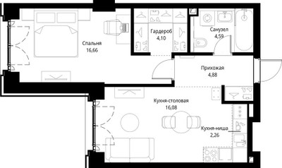 Планировка однокомнатной(квартира) площадью 48.57 квадратных метров в ЖК “ЖК Сити Бэй”