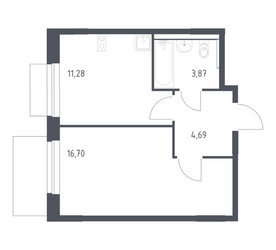 Планировка однокомнатной(квартира) площадью 36.54 квадратных метров в ЖК “ЖК Новое Внуково”