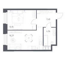 Планировка однокомнатной(апартаменты) площадью 41.87 квадратных метров в “ЖК Апарт-отель Тропарево парк”