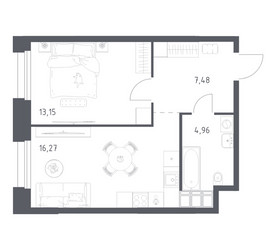 Планировка однокомнатной(апартаменты) площадью 41.87 квадратных метров в ЖК “ЖК Апарт-отель Тропарево парк”