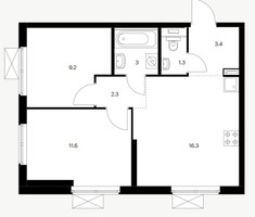 Планировка двухкомнатной(квартира) площадью 47.1 квадратных метров в “ЖК Первый Дубровский”