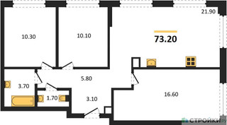 Планировка трехкомнатной(квартира) площадью 73.2 квадратных метров в “ЖК Sokolinn Park (Соколинн Парк)”