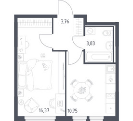 Планировка однокомнатной(квартира) площадью 34.71 квадратных метров в ЖК “ЖК Остафьево”