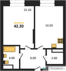 Планировка однокомнатной(квартира) площадью 42.2 квадратных метров в ЖК “ЖК Пушкино Град”