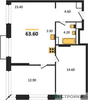 Планировка двухкомнатной(квартира) площадью 63.6 квадратных метров в “ЖК Верейская 41”
