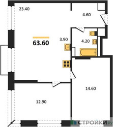 Планировка двухкомнатной(квартира) площадью 63.6 квадратных метров в ЖК “ЖК Верейская 41”
