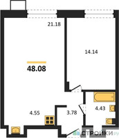 Планировка однокомнатной(квартира) площадью 48.08 квадратных метров в “ЖК EvoPark Сокольники”