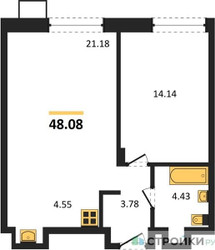 Планировка однокомнатной(квартира) площадью 48.08 квадратных метров в ЖК “ЖК EvoPark Сокольники”