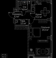 Планировка однокомнатной(квартира) площадью 49.1 квадратных метров в “ЖК СЕЗАР БУДУЩЕЕ”