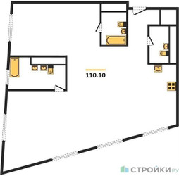 Планировка двухкомнатной(квартира) площадью 110.1 квадратных метров в ЖК “Жилой квартал Кутузов Град”