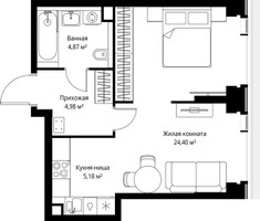 Планировка однокомнатной(квартира) площадью 39.43 квадратных метров в “Мультиквартал СИТИДЗЕН”
