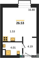 Планировка студии(апартаменты) площадью 26.53 квадратных метров в “ЖК N’ICE LOFT (Найс Лофт)”