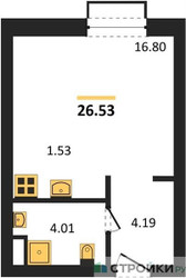 Планировка студии(апартаменты) площадью 26.53 квадратных метров в “ЖК N’ICE LOFT (Найс Лофт)”