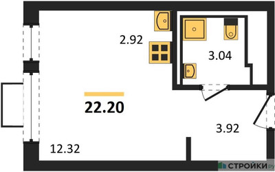 Планировка студии(квартира) площадью 22.2 квадратных метров в ЖК “ЖК Новое Видное”