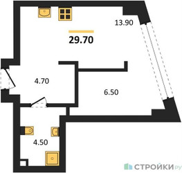 Планировка однокомнатной(квартира) площадью 29.7 квадратных метров в ЖК “ЖК Родина Парк”