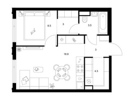 Планировка однокомнатной(квартира) площадью 41.2 квадратных метров в “ЖК Саларьево парк”