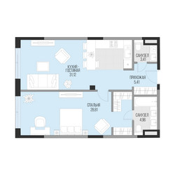 Планировка 4+ комнатной(квартира) площадью 73.7 квадратных метров в ЖК “Клубный квартал Садовническая 69”