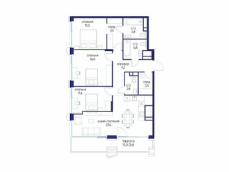 Планировка трехкомнатной(квартира) площадью 103.22 квадратных метров в ЖК “ЖК Остров”