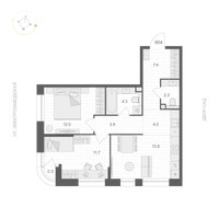 Планировка трехкомнатной(апартаменты) площадью 59.8 квадратных метров в “ЖК ARTEL (Артель)”