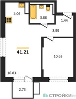 Планировка однокомнатной(квартира) площадью 41.21 квадратных метров в “ЖК Алхимово”